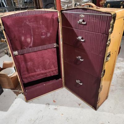 Vintage Wardrobe Travel Trunk with key