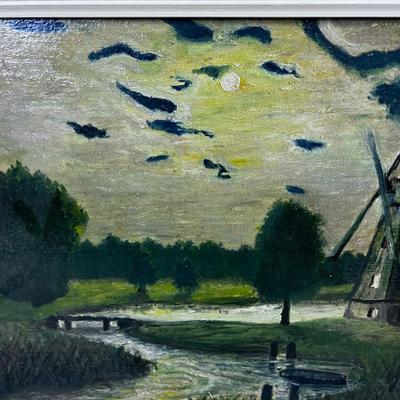 Oil on Board, WINDMILL On the River Framed