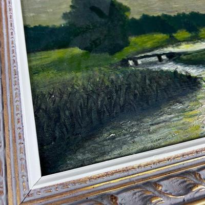 Oil on Board, WINDMILL On the River Framed