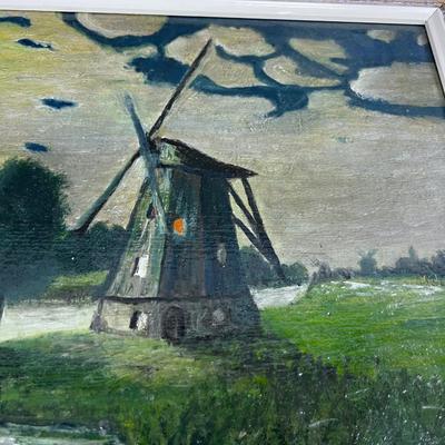 Oil on Board, WINDMILL On the River Framed