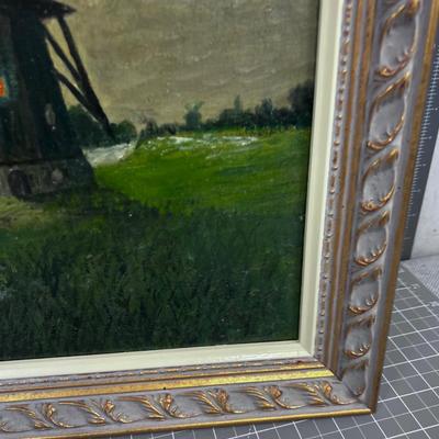 Oil on Board, WINDMILL On the River Framed