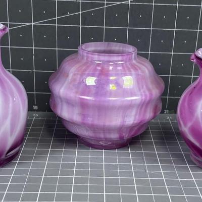 3 Pieces of Pink Swirl Hand Blown GLASS 