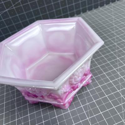 Pink FENTON 6 Sided Glass Planter 