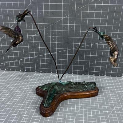 Double BRONZE Hummingbird ART Sculpture