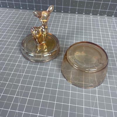 Iridescent  Powder Jar with DEER on top