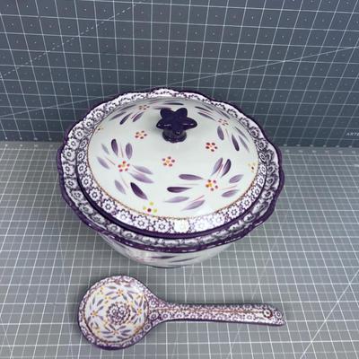 TEMPTATIONS- Bowl and Utensils Plus an extra Lid