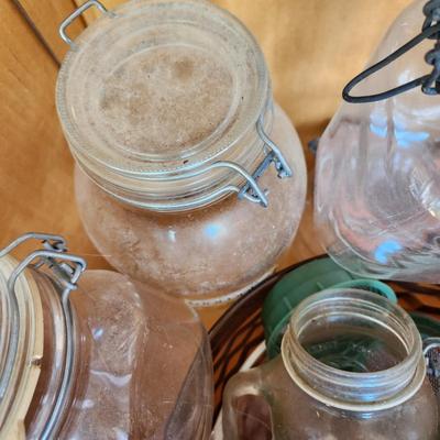 Box Lot of Canning Glass Jars With Lids Le Pratique and Others Wire Lids