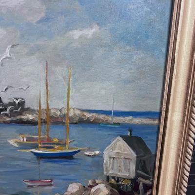 Original Art, Rock Port Main Dated 1951 Sailboats 
