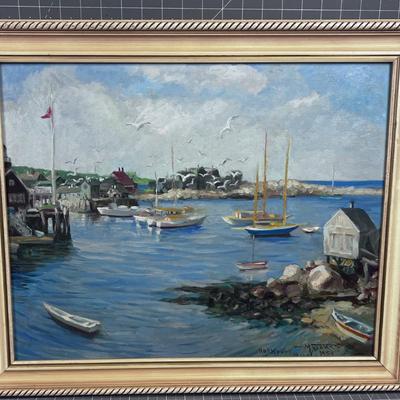 Original Art, Rock Port Main Dated 1951 Sailboats 
