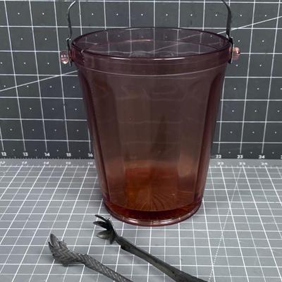 Pink Depression Glass, Ice Bucket with Tongs for ice
