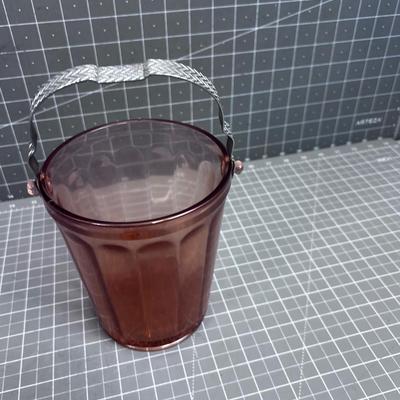 Pink Depression Glass, Ice Bucket with Tongs for ice