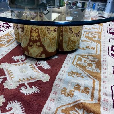 Fabulous Coffee Table! Mid Century Modern Hollywood Regency  Brass  with Heavy Beveled Edge  43" Glass