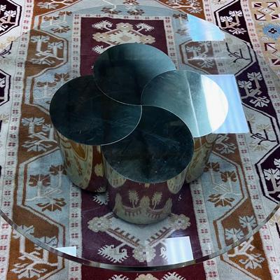 Fabulous Coffee Table! Mid Century Modern Hollywood Regency  Brass  with Heavy Beveled Edge  43" Glass