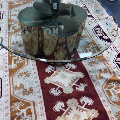 Fabulous Coffee Table! Mid Century Modern Hollywood Regency  Brass  with Heavy Beveled Edge  43" Glass