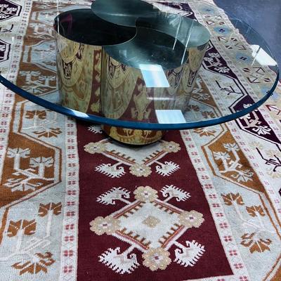 Fabulous Coffee Table! Mid Century Modern Hollywood Regency  Brass  with Heavy Beveled Edge  43" Glass