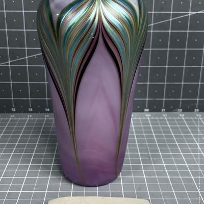 ZELLIQUE Art Glass Vase, Hand Blown, Signed and Dated 1982