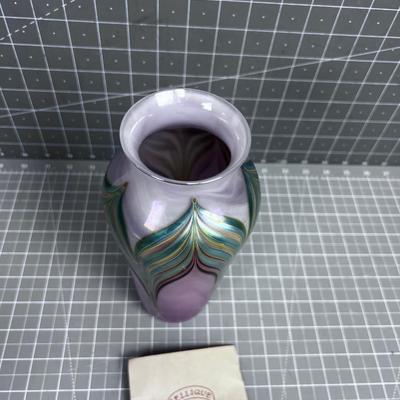 ZELLIQUE Art Glass Vase, Hand Blown, Signed and Dated 1982