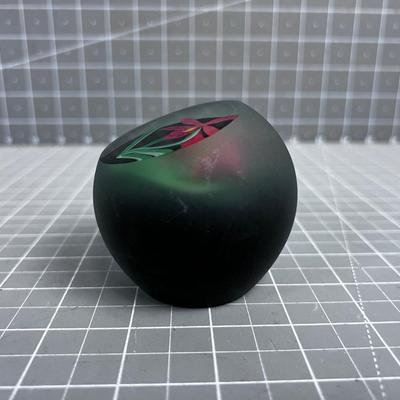 Iris Paper Weight Signed and Dated, Black and Red Flower