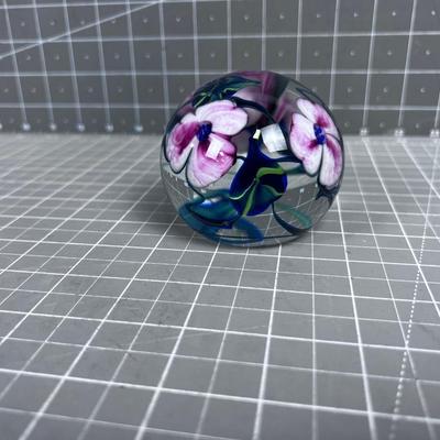Richard OLNE Paper Weight Signed and Dated Pink Morning Glory 