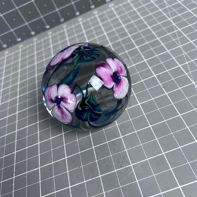 Richard OLNE Paper Weight Signed and Dated Pink Morning Glory 