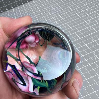 Richard OLNE Paper Weight Signed and Dated Pink Morning Glory 