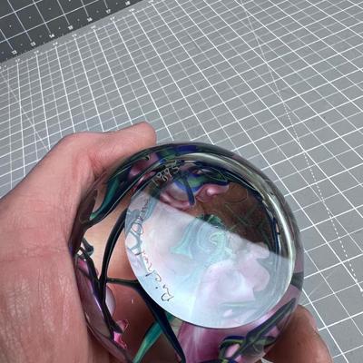 Richard OLNE Paper Weight Signed and Dated Pink Morning Glory 