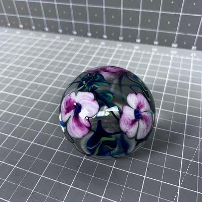Richard OLNE Paper Weight Signed and Dated Pink Morning Glory 