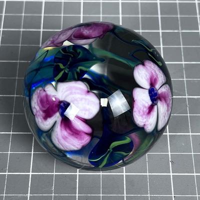 Richard OLNE Paper Weight Signed and Dated Pink Morning Glory 