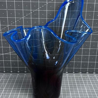 Free Form Hand Blown Vase Blues Delicate! Signed