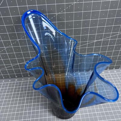 Free Form Hand Blown Vase Blues Delicate! Signed