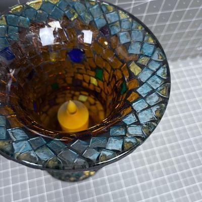 Glass Mosaic Pair of Votive Holders