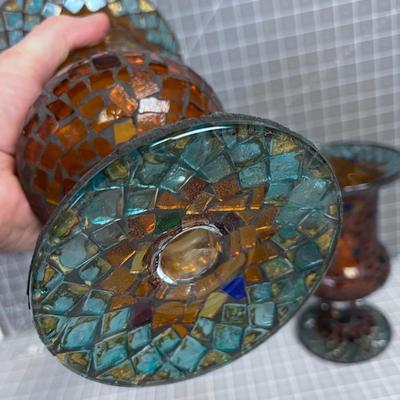Glass Mosaic Pair of Votive Holders