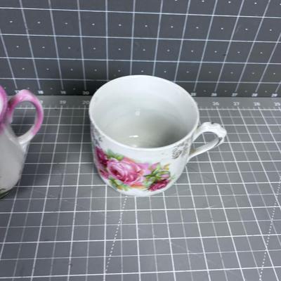 Pair of Floral Antique Coffee Mugs, Circa 1880's 