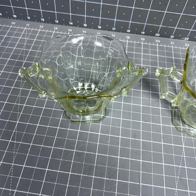 Darling Yellow Depression Glass Cream & Sugar 