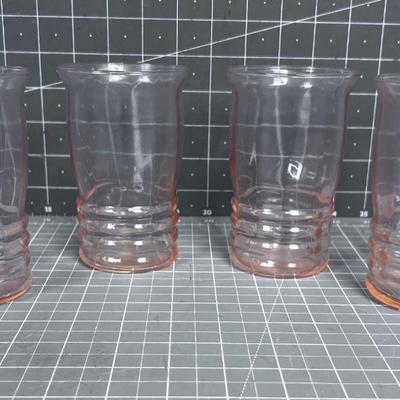 (4) Pink Tumblers Depression Glass 