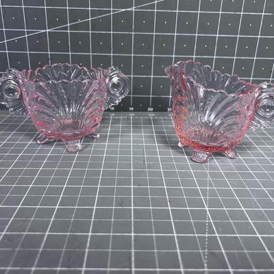 Pink Depression Glass Cream & Sugar