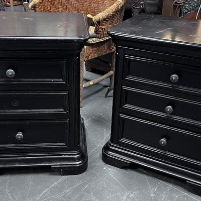 Set of 3 Drawer Night Stands, Dark Stained Pine Wood