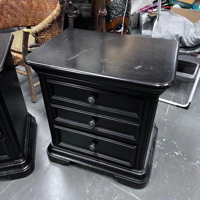 Set of 3 Drawer Night Stands, Dark Stained Pine Wood