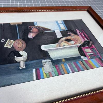 Cowboy in the Tub, Framed and Matted Pastels
