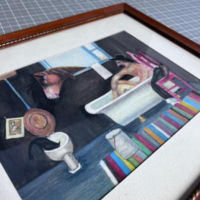 Cowboy in the Tub, Framed and Matted Pastels