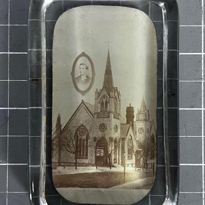 Advertising Glass Paper Weight Rectangle of an old Church