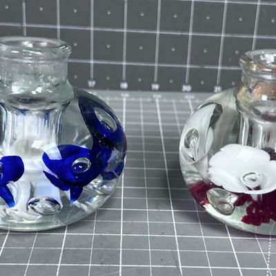 2 Glass Candle Holders 1 Red 1 Blue