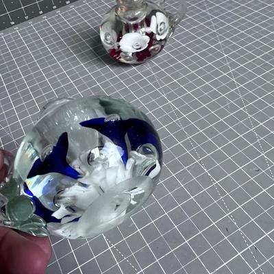 2 Glass Candle Holders 1 Red 1 Blue