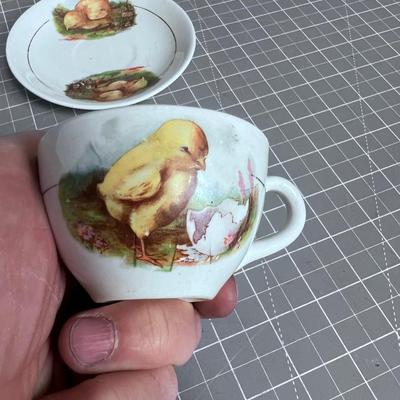 Antique Demitasse CHICK Cup & Saucer, CUTE! 