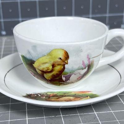 Antique Demitasse CHICK Cup & Saucer, CUTE! 