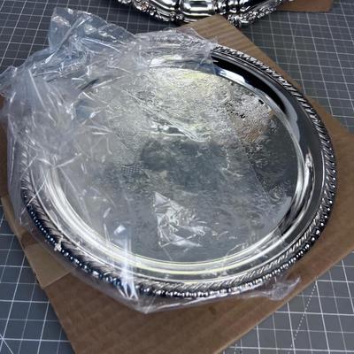 2 Round Silver Platters NEW by POOLE Silver Co. 