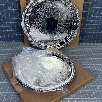 2 Round Silver Platters NEW by POOLE Silver Co. 