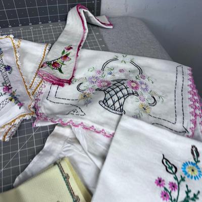 Large VINTAGE  Linens, Embroidered  