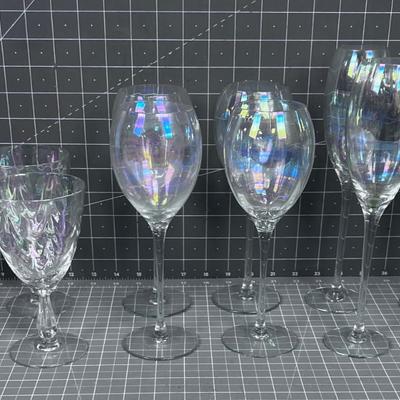 Set of Iridescent Glasses (12) 3 Styles