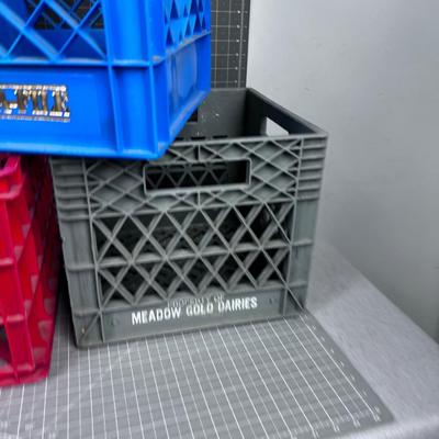 (3) Milk Crates: Red, Gray and Blue